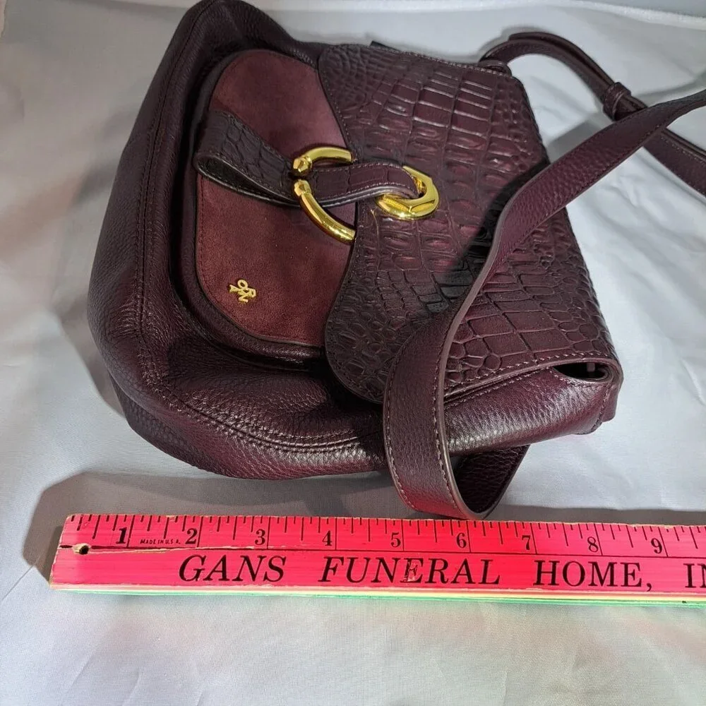New Oryany Roc Suede Leather Shoulder Bag Purse Crossbody Burgundy Luxury Read - Picture 6 of 11